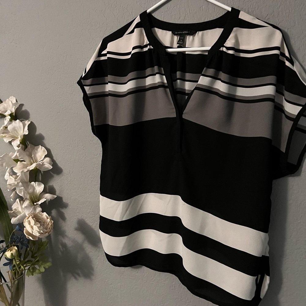 Black, White & Grey Striped Blouse